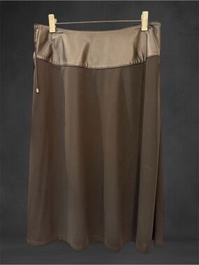 Michael Kors Black A-Line Flowy Knit Skirt with Faux Leather Waistband, Sz 4